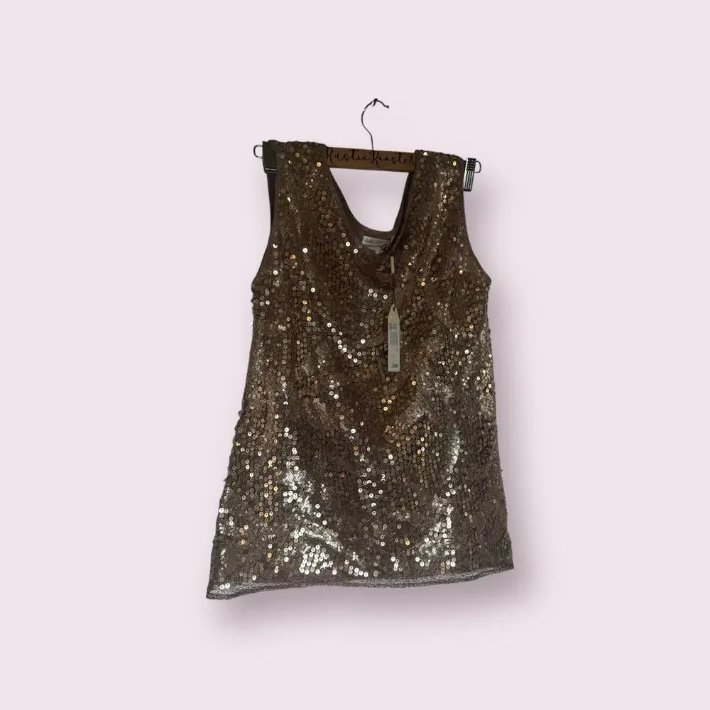 Max Studio Rose Gold Sequin Scoop Neck Glam Top Small - Picture 5 of 8